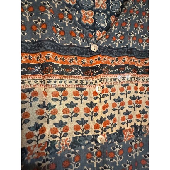 Anthropologie Raga Autumn Meadow Maxi Dress XS Blue Orange Ivory Boho - Picture 7 of 9